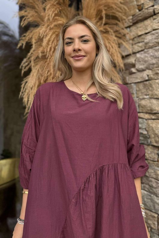 Made in Italy Purdy Pure Cotton Smock Dress Beetroot